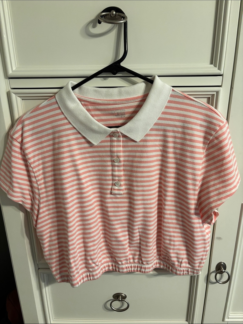 aerie Pink & White Striped Polo Crop Top